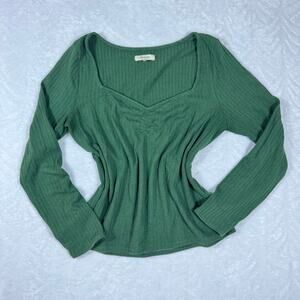 Madewell Ribbed Sweetheart Sweater Top Deep Forest Green Women's XL Long Sleeve